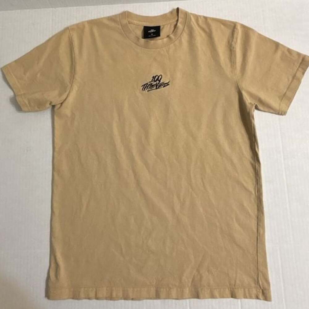 100 Thieves Embroidered Logo Tan T-Shirt Size M
